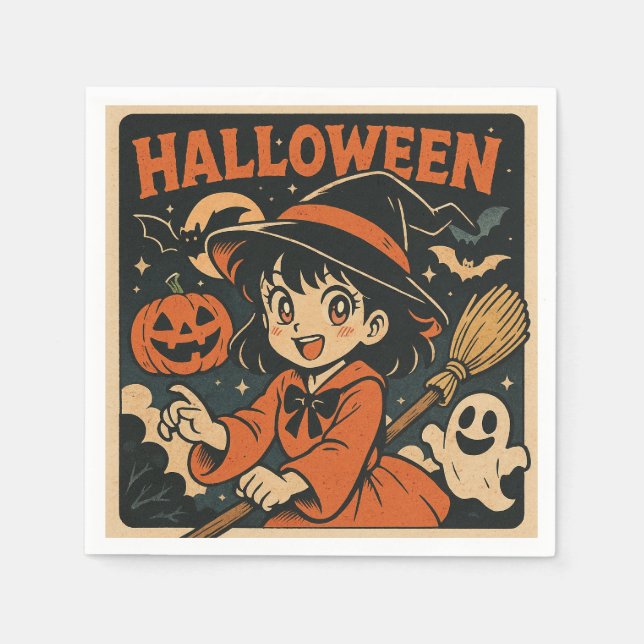 Guardanapo De Papel Cute retro Japanese cartoon Halloween (Frente)