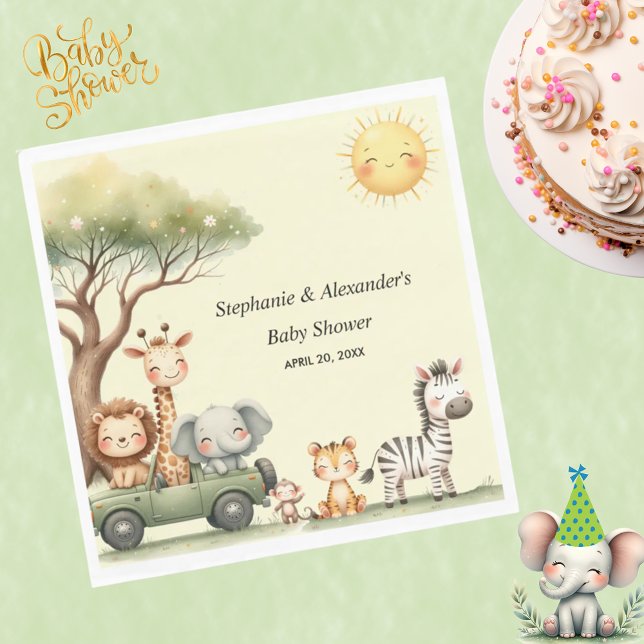 Guardanapo De Papel Cute safari animals gender neutral baby shower (Criador carregado)