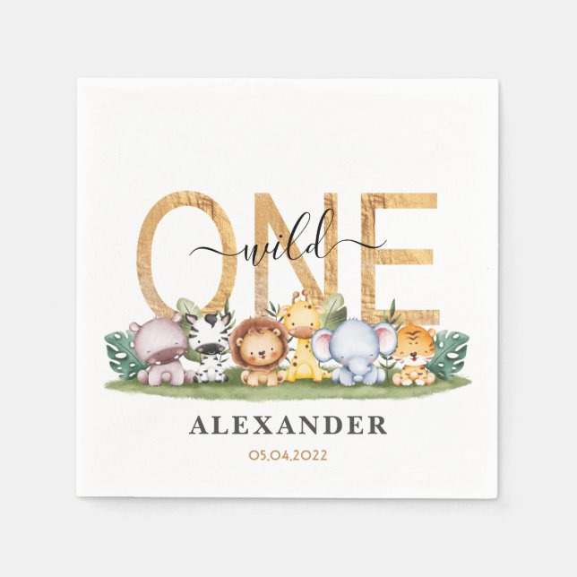 Guardanapo De Papel Cute Safari Wild One primeiro aniversario Napkins (Frente)