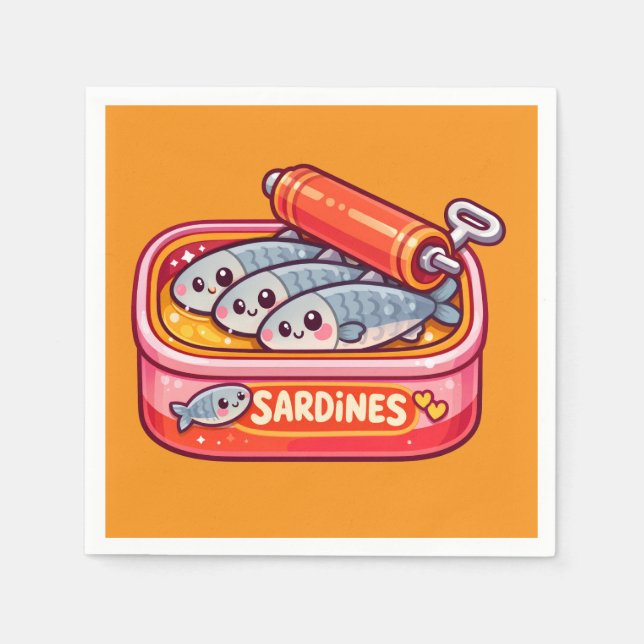 Guardanapo De Papel Cute Sardines Fish Cartoon (Frente)