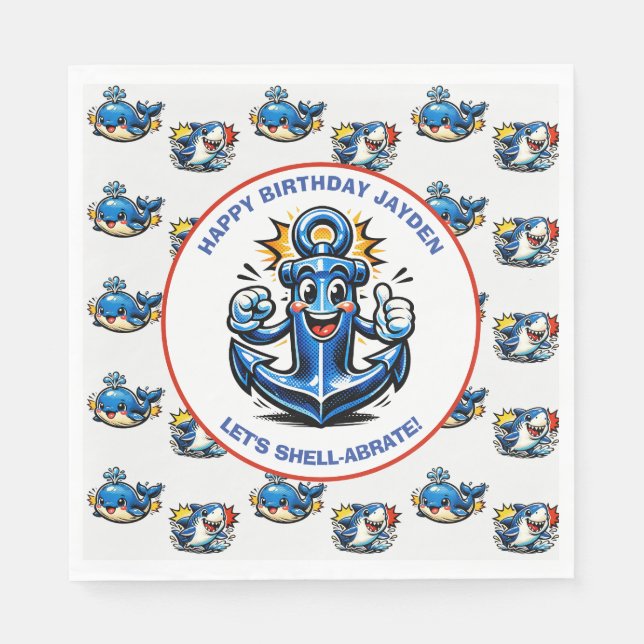 Guardanapo De Papel Cute Shark, Whale and Anchor Boy's Birthday (Frente)