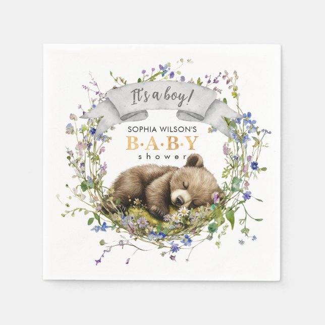 Guardanapo De Papel Cute Sleeping Baby Bear Baby Shower Napkins (Frente)