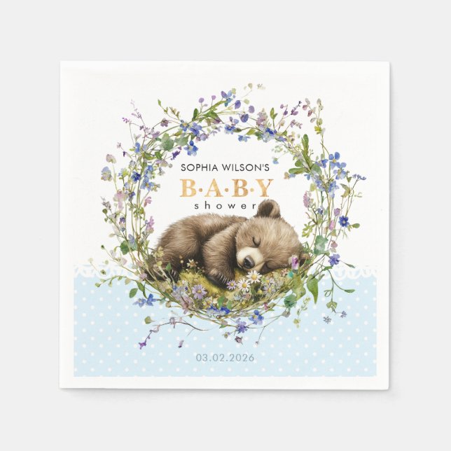 Guardanapo De Papel Cute Sleeping Baby Bear Baby Shower Napkins (Frente)