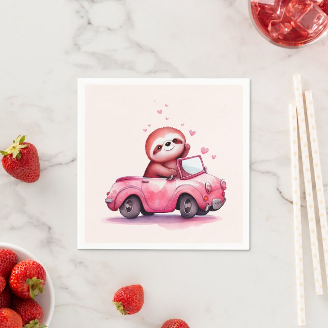 Guardanapo De Papel Cute Sloth Driving a Pink Convertible (Insitu)