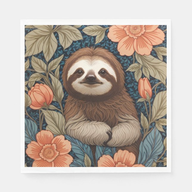 Guardanapo De Papel Cute Sloth Elegant Floral William Morris Inspired (Frente)