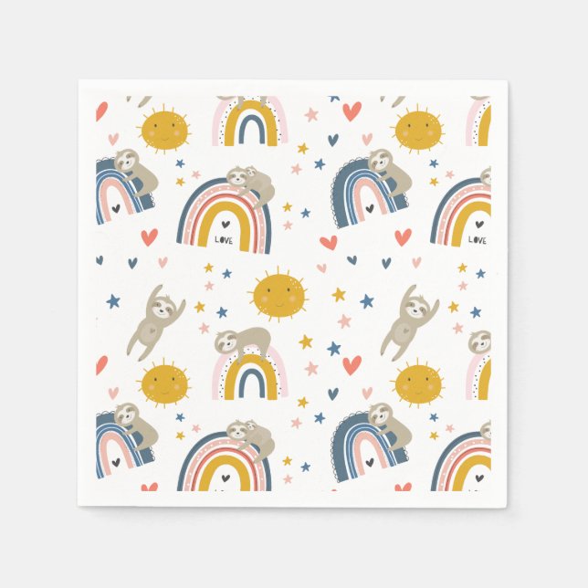 Guardanapo De Papel Cute Sloth Rainbow (Frente)