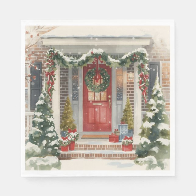 Guardanapo De Papel Cute Snowy Christmas Porch  (Frente)