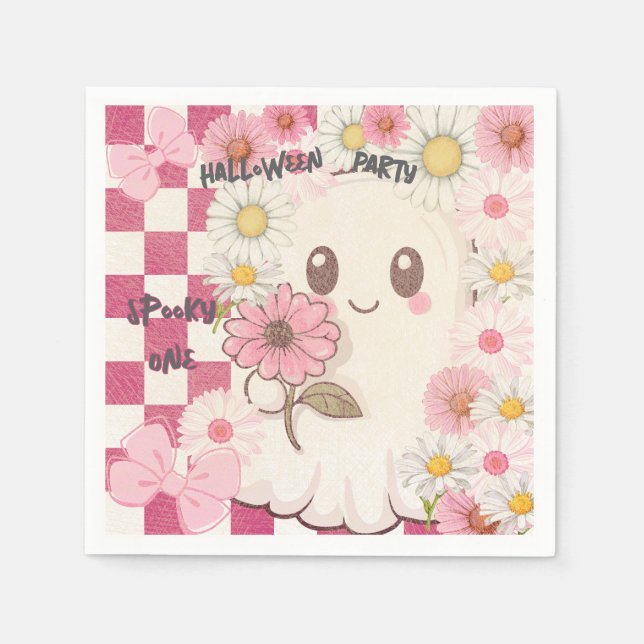 Guardanapo De Papel Cute Spooky Rosa Daisy Halloween Convite (Frente)