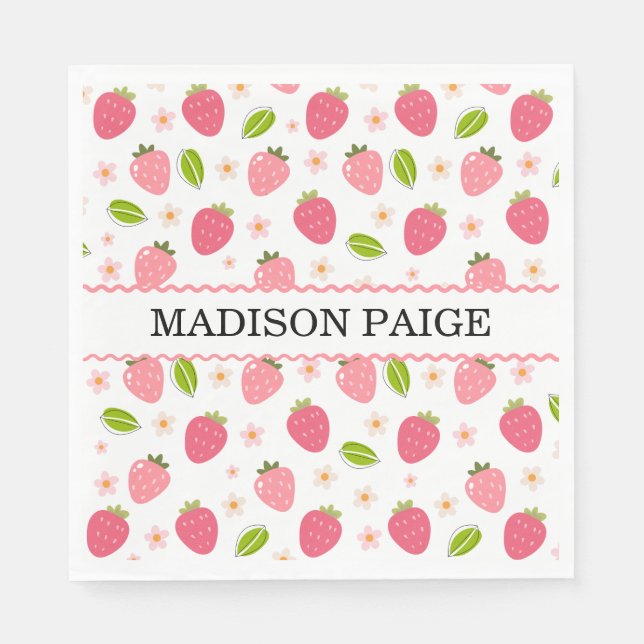 Guardanapo De Papel Cute Strawberry Pink Girls Birthday Paper Napkin (Frente)
