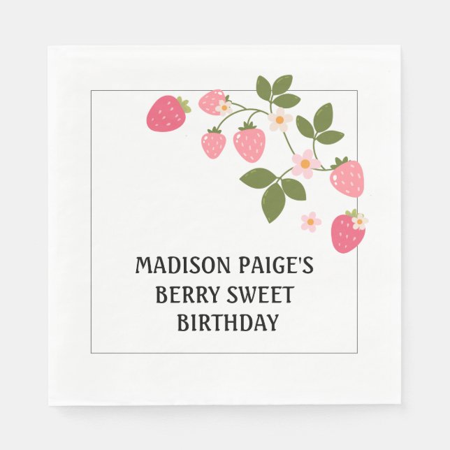Guardanapo De Papel Cute Strawberry Pink Girls Birthday Paper Plate (Frente)