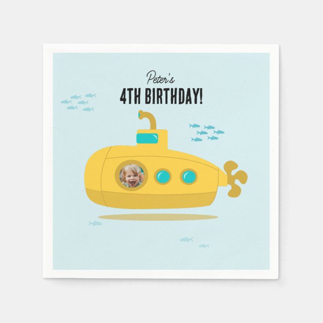 Guardanapo De Papel Cute Submarine Deep Sea Birthday Kids Photo (Frente)