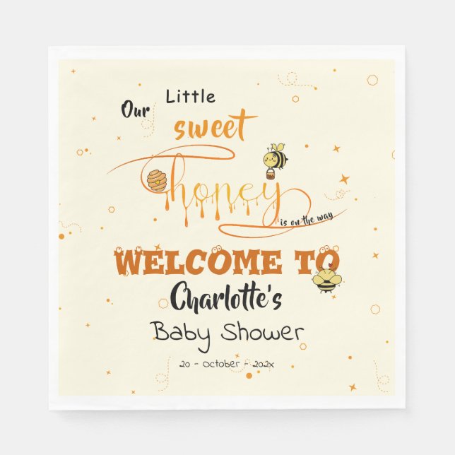 Guardanapo De Papel Cute Sweet Honey & Kawaii Eyeball Text Baby Shower (Frente)