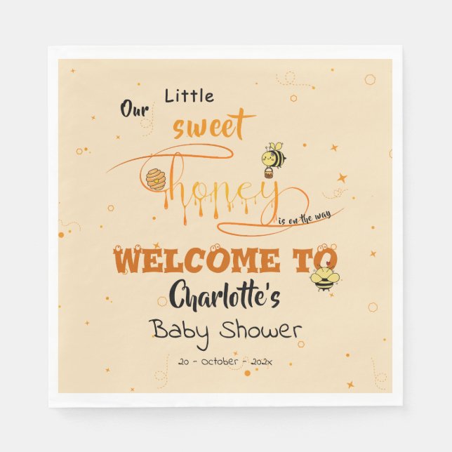 Guardanapo De Papel Cute Sweet Honey & Kawaii Eyeball Text Baby Shower (Frente)