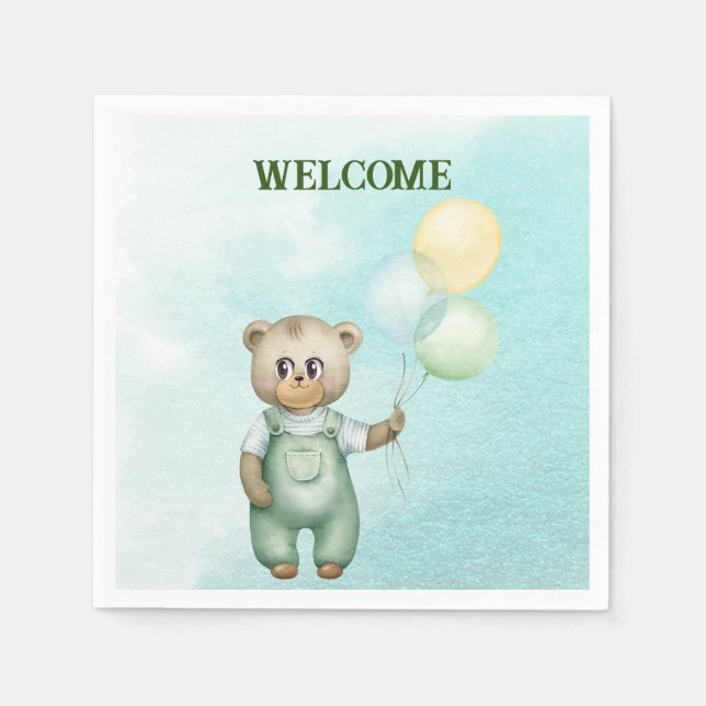 Guardanapo De Papel cute teddy bear green background (Frente)