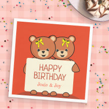 Cute Teddy Bear Twins or Siblings Birthday Party