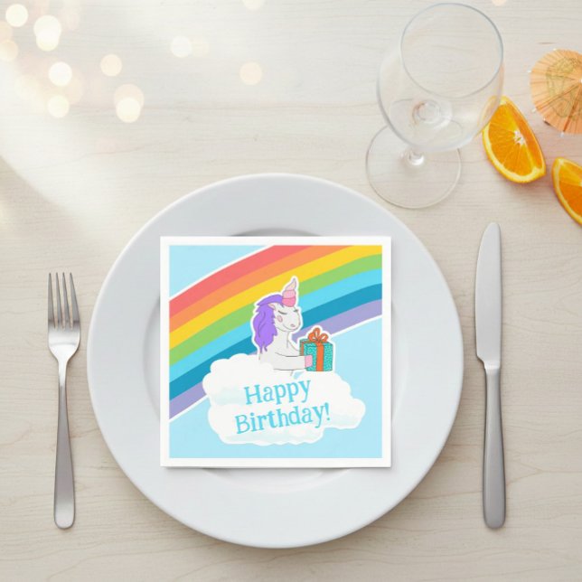 Guardanapo De Papel Cute Unicorn Rainbow Happy Birthday Party Napkin (Criador carregado)