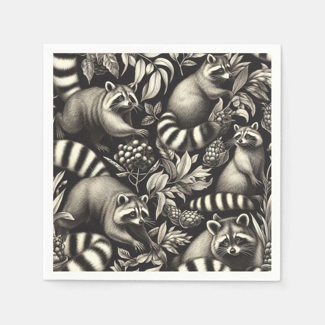 Guardanapo De Papel Cute Vintage Racoon Seamless (Frente)