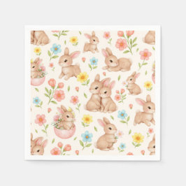 Guardanapo De Papel Cute Watercolor Bunnies & Flowers Pattern