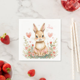 Guardanapo De Papel Cute Watercolor Bunny Pink Hearts Floral Woodland
