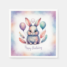 Guardanapo De Papel Cute Watercolor Bunny Rabbit Balloons Birthday