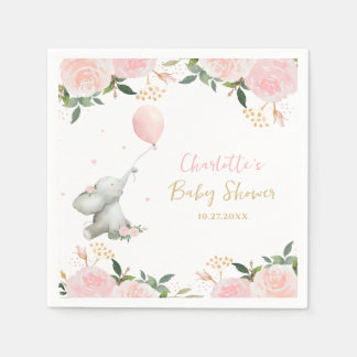 Guardanapo De Papel Cute Watercolor Elephant Floral Girl Baby Shower