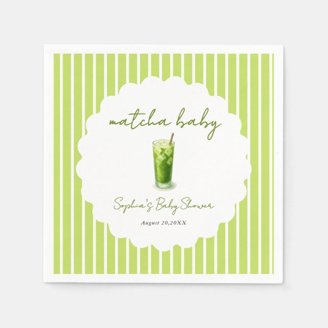 Guardanapo De Papel Cute Wavy Matcha Baby Green Modern Baby Shower (Frente)