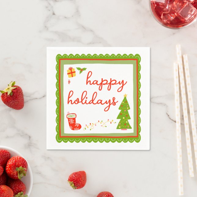Guardanapo De Papel Cute Whimsical Christmas Icons HAPPY HOLIDAYS (Insitu)