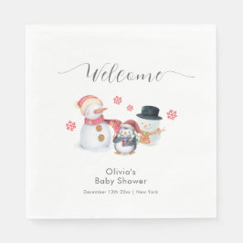 Guardanapo De Papel Cute Winter Penguin Snowman Baby Shower Welcome