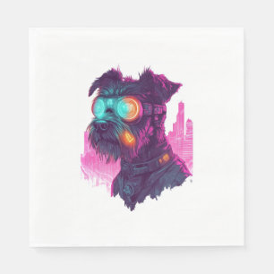 Guardanapo De Papel Cyberpunk Schnauzer - Cão Neon Futurístico
