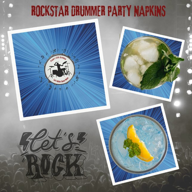 Guardanapo De Papel Cymbal Crashin Blue Drummer Festa de aniversário N (Cymbal Crashin' Blue Burst Drummer Birthday Party Napkins)