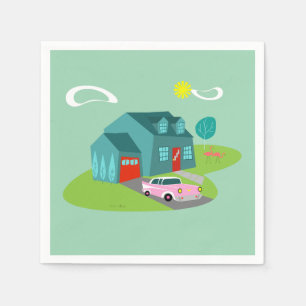 Guardanapo de papel da casa suburbana retro