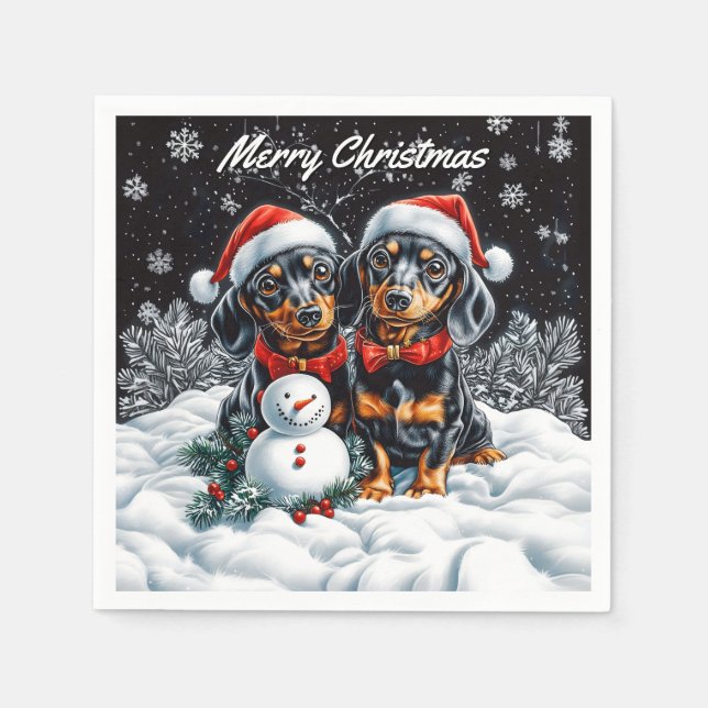 Guardanapo De Papel Dachshances e o Natal de Snowman (Frente)