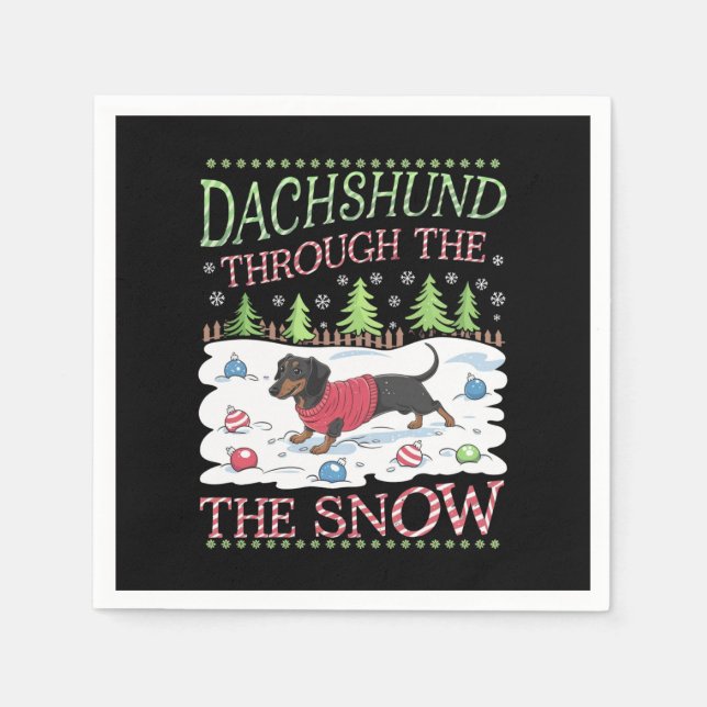 Guardanapo De Papel Dachshund Através da Neve (Frente)