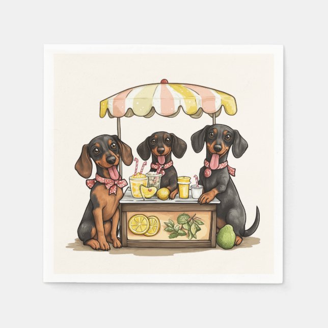 Guardanapo De Papel Dachshund Dogs Lemonade Stand (Frente)