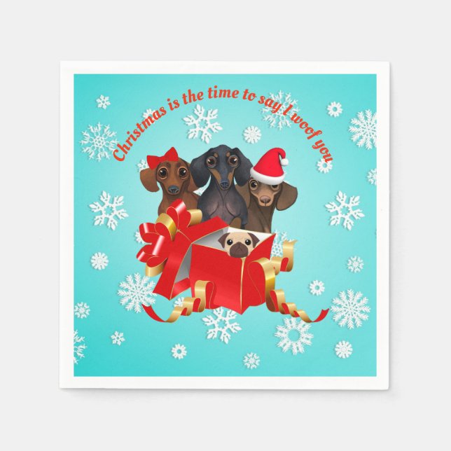 Guardanapo De Papel Dachshund Snow Flak Christmas Paper Napkins (Frente)