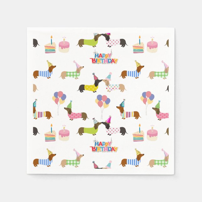Guardanapo De Papel Dachshund Themed Birthday Napkins (Frente)
