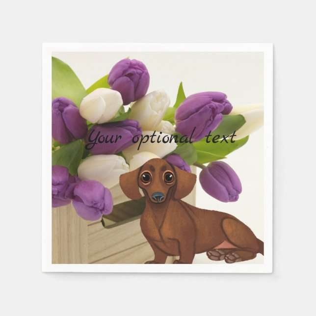 Guardanapo De Papel Dachshund Tulips Paper Napkin (Frente)