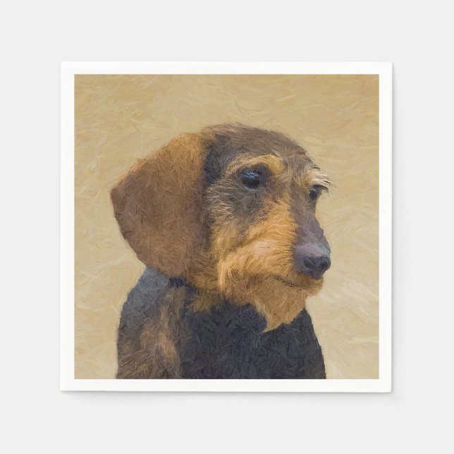 Guardanapo De Papel Dachshund (Wirehaired) Pintura Original para Cacho (Frente)