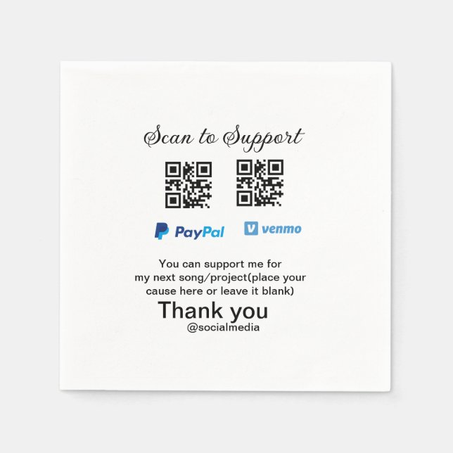 Guardanapo De Papel Dádiva virtual jar q r código doação de moeda PayP (Frente)