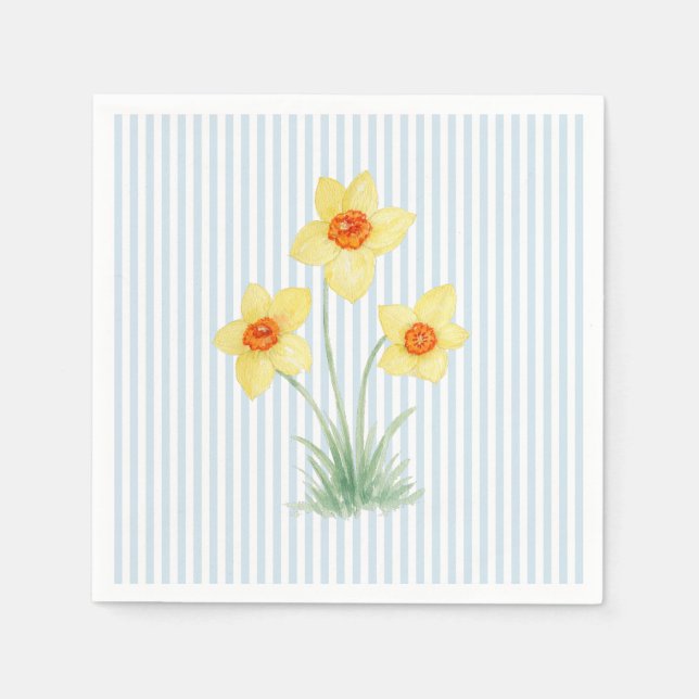 Guardanapo De Papel Daffodil Spring Flower Custom Wedding Blue Stripe (Frente)