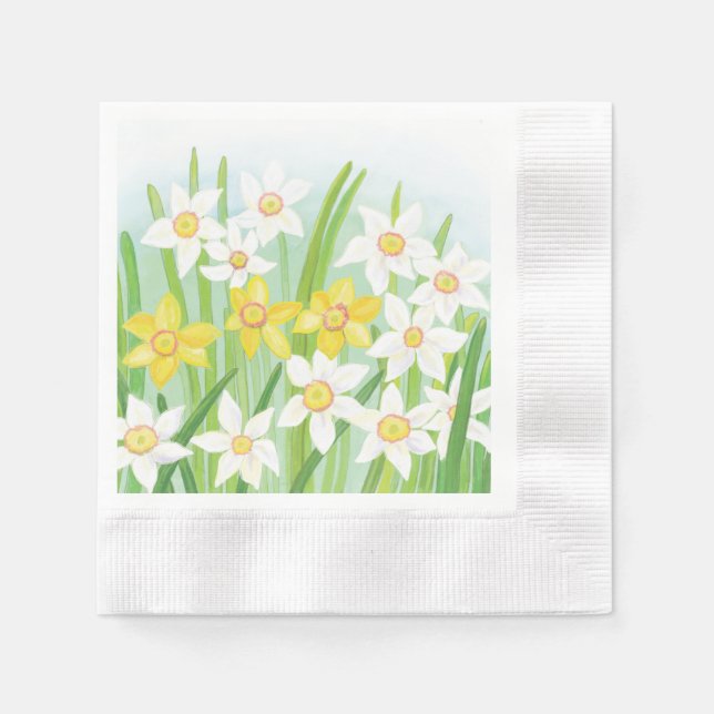 Guardanapo De Papel Daffodilos de Primavera branco e amarelo (Frente)