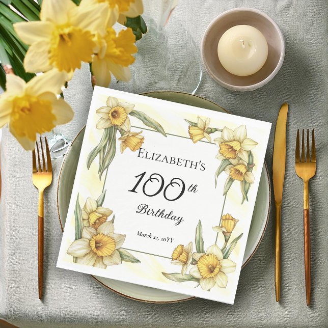 Guardanapo De Papel Daffodils Amarelos Elegantes Floral 100º Aniversár (Elegant Yellow Daffodils Floral 100th Birthday Party Napkins)