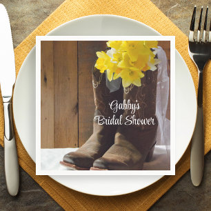 Guardanapo De Papel Daffodils e chá de panela ocidental das botas de