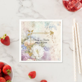 Guardanapo De Papel Dahlias brancas com acentos roxos e azuis