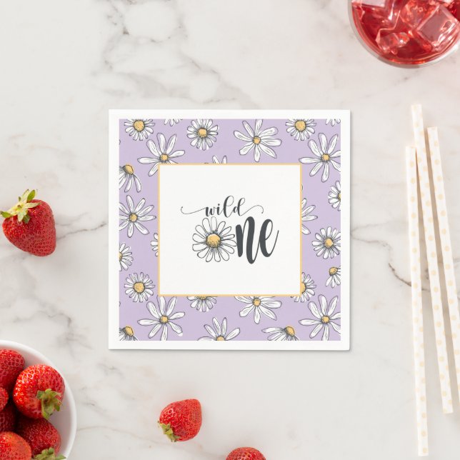Guardanapo De Papel Daisy Birthday Napkin - Wild One - Roxo (Insitu)