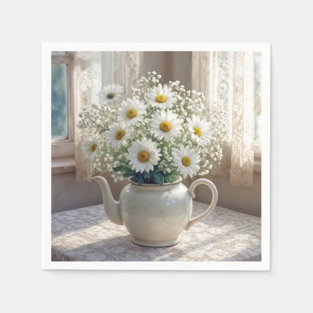 Guardanapo De Papel Daisy Bouquet in an Antique Teapot (Frente)