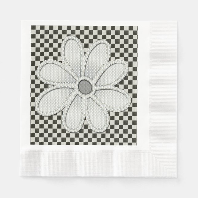 Guardanapo De Papel Daisy do Quadro de Verificação Preto e Branco (Frente)
