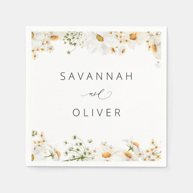Guardanapo De Papel Daisy Floral Name ou Monograma Napkins (Frente)