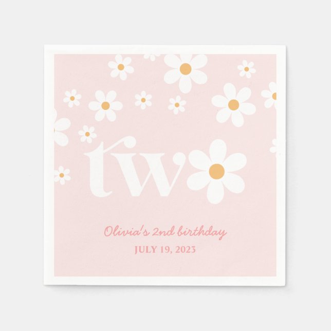 Guardanapo De Papel Daisy floral segundo aniversário (Frente)