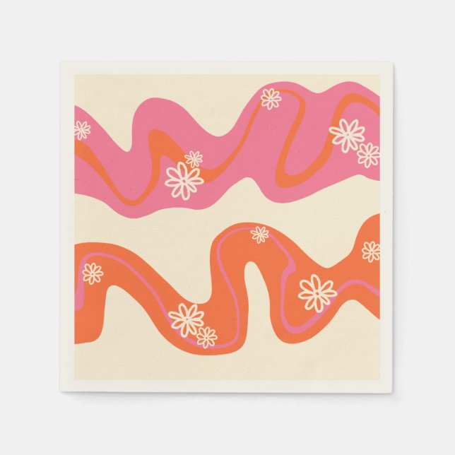 Guardanapo De Papel Daisy Groove - Rosa, Laranja e Creme (Frente)